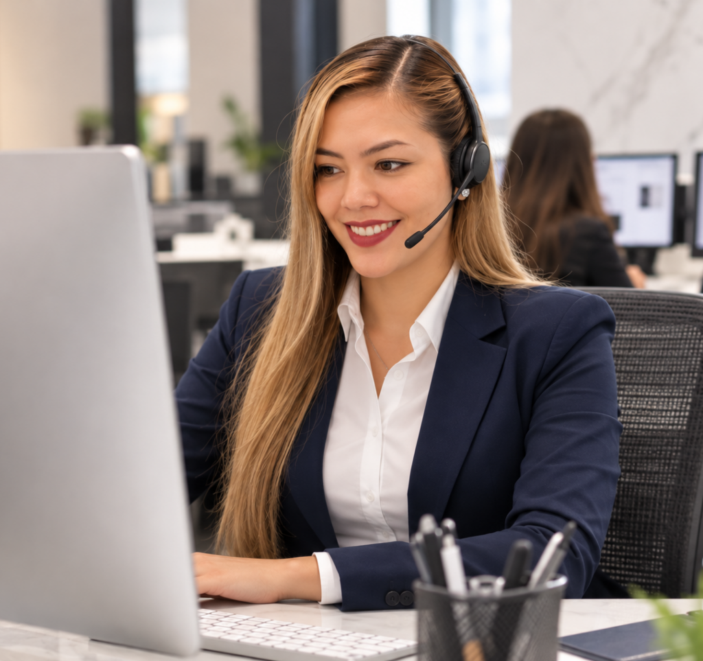 D&V Home Design Center support specialist assisting a client by phone